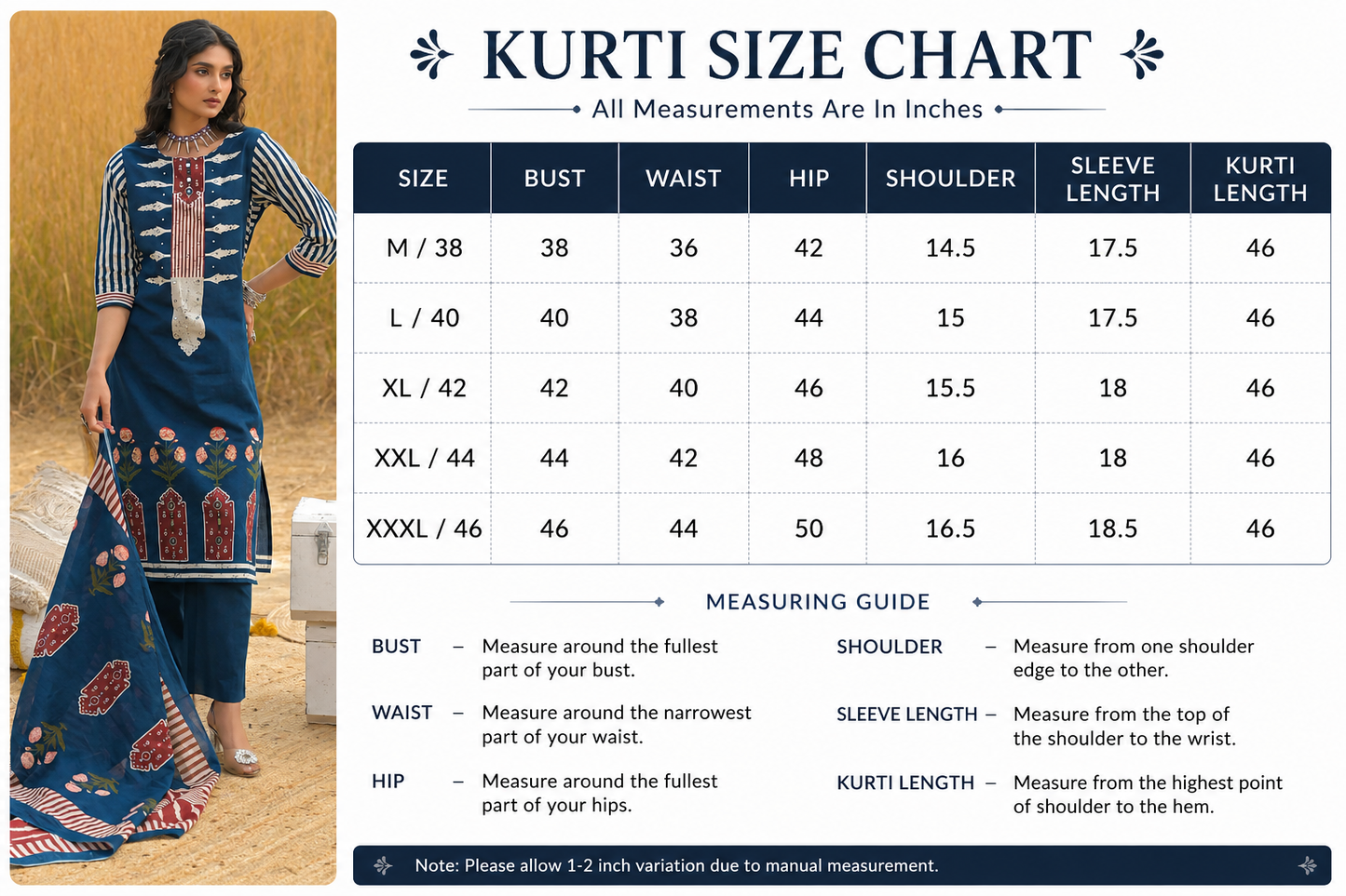 Women's Navy Blue & Red Maroon Printed Kurti Set with Dupatta | Ethnic Cotton Kurta Pant Set for Women | Stylish Casual & Festive Wear