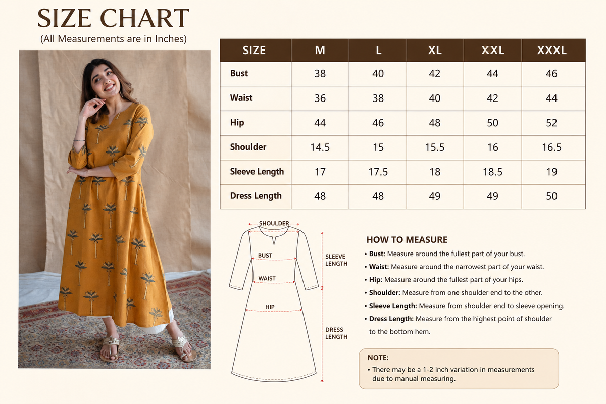 Mustard Palm Print A-Line Kurta Suit for Women | Comfortable Ethnic Wear