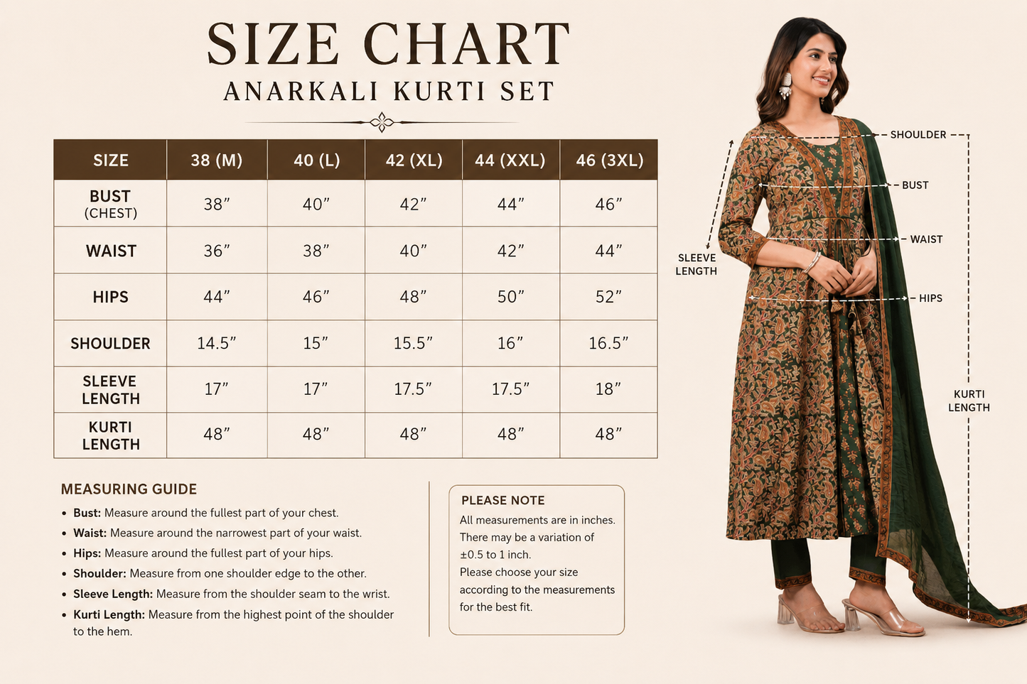 Premium Green & Mustard Yellow Floral Printed Anarkali Kurti Pant Dupatta Set for Women | Festive Ethnic Wear