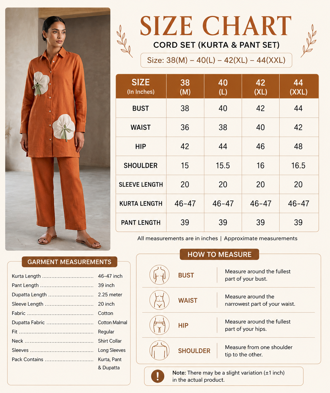Rust Orange Cotton Co-ord Set for Women | Floral Designer Co-ord Set | Attire Vogue