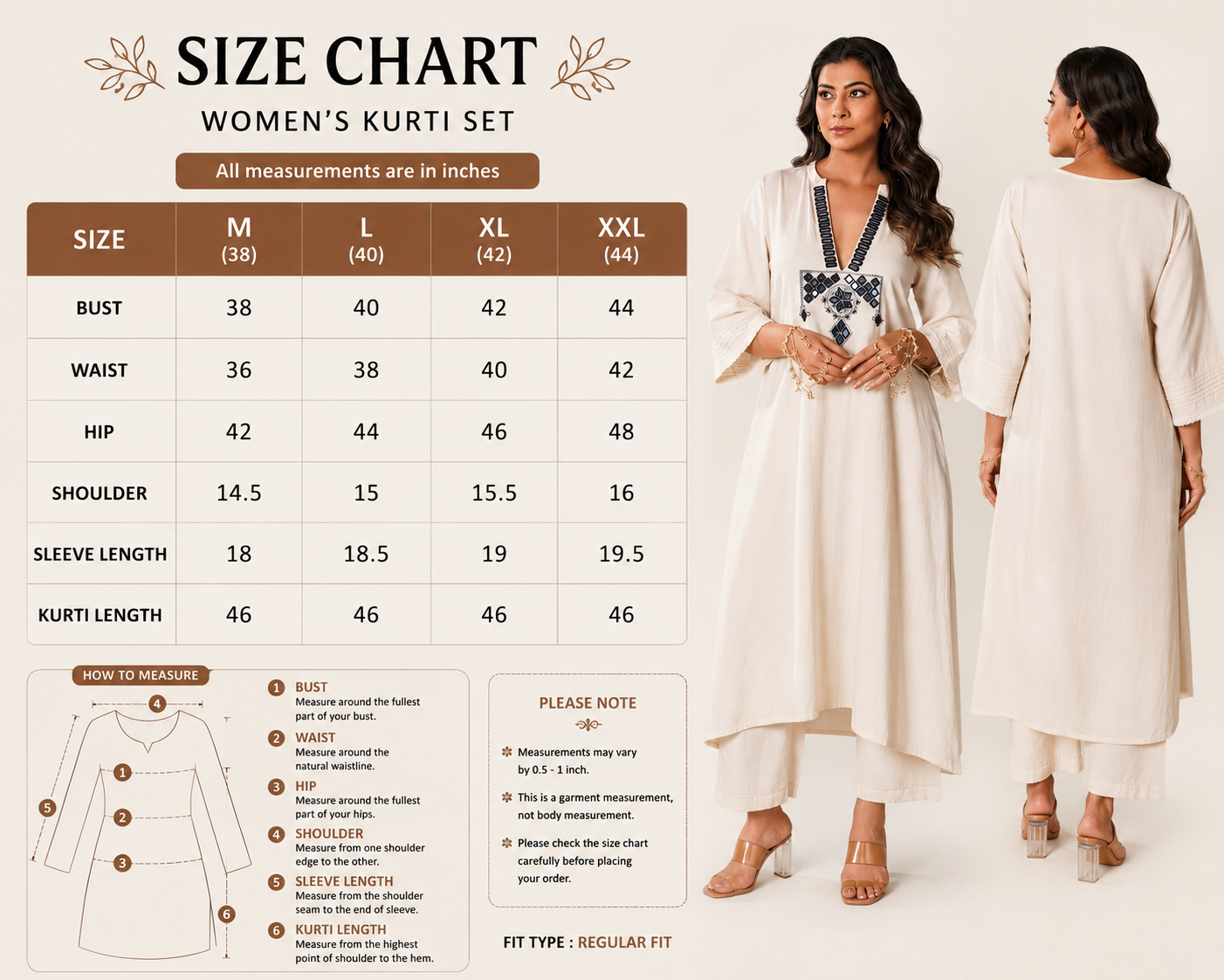 Women's Off White Embroidered Kurti Pant Set | Elegant Ethnic Wear for Summer | Attire Vogue