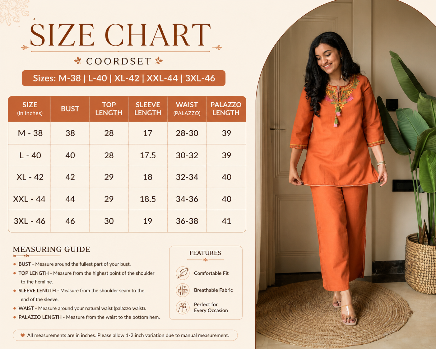 Women's Embroidered Cotton Co-Ord Set | Premium Kurti & Palazzo Set | 5 Colors Available