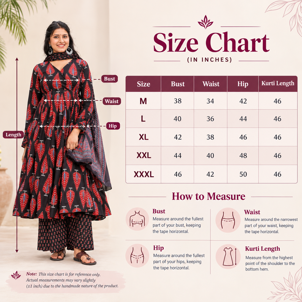 Women’s Black & Red Printed Anarkali Kurti Set with Dupatta | Stylish Ethnic Wear