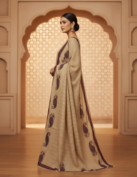 Beige Paisley Print Kurta Pant Suit Set with Dupatta for Women | Festive & Casual Wear | Attire Vogue