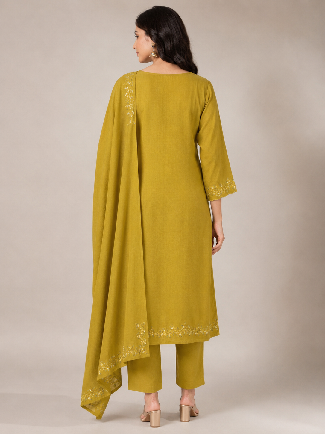 Rust Orange & Mustard Yellow Embroidered Kurta Set for Women with Dupatta & Palazzo – Ethnic Party Wear