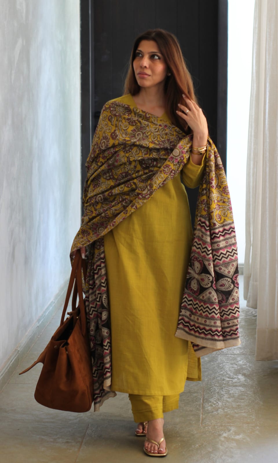 Women's Mustard Yellow Kurti Palazzo Set with Printed Dupatta | Ethnic Cotton Suit Set