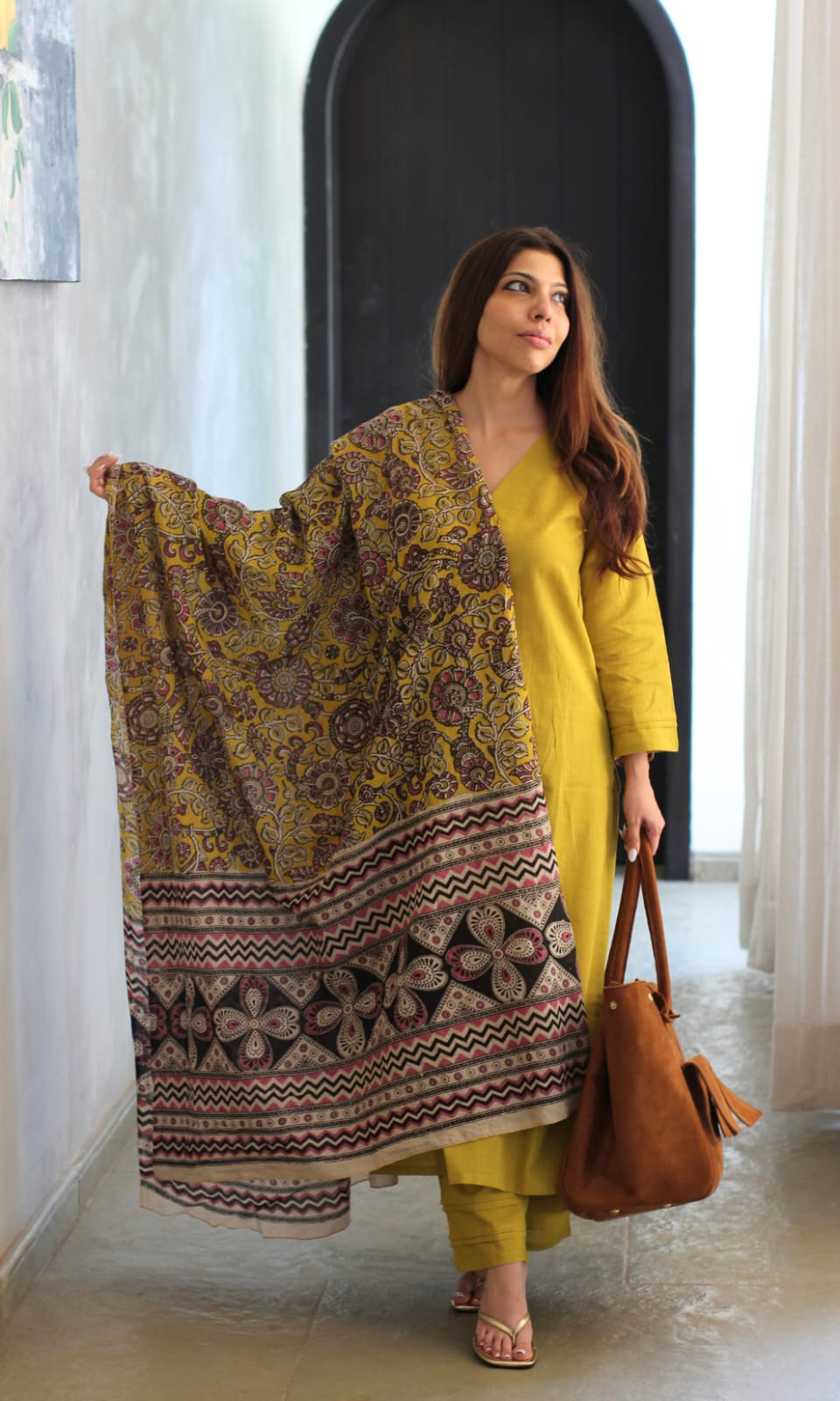 Women's Mustard Yellow Kurti Palazzo Set with Printed Dupatta | Ethnic Cotton Suit Set