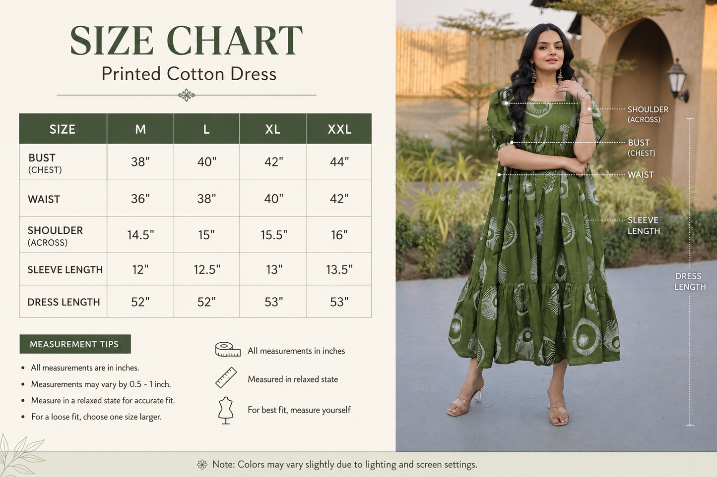 Olive Green Printed Cotton Anarkali Dress for Women | Flared Maxi Ethnic Wear
