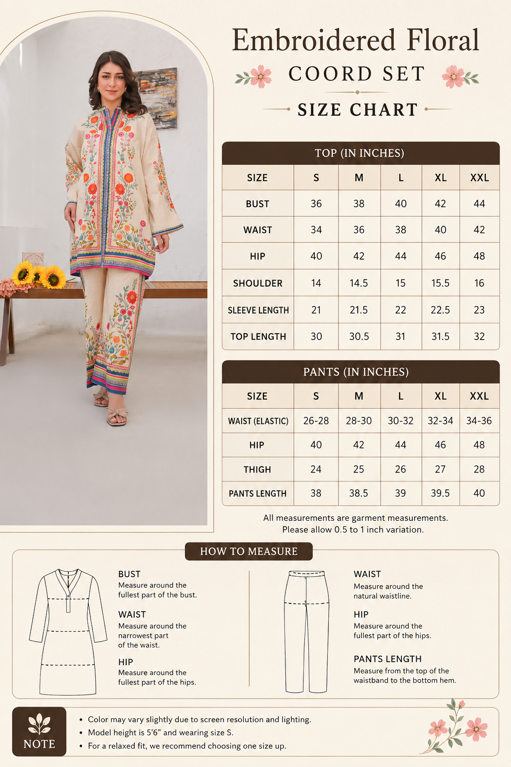 Premium Cream Floral Printed Coord Set for Women | Stylish Top & Pant Co-Ord Set for Casual, Office & Party Wear