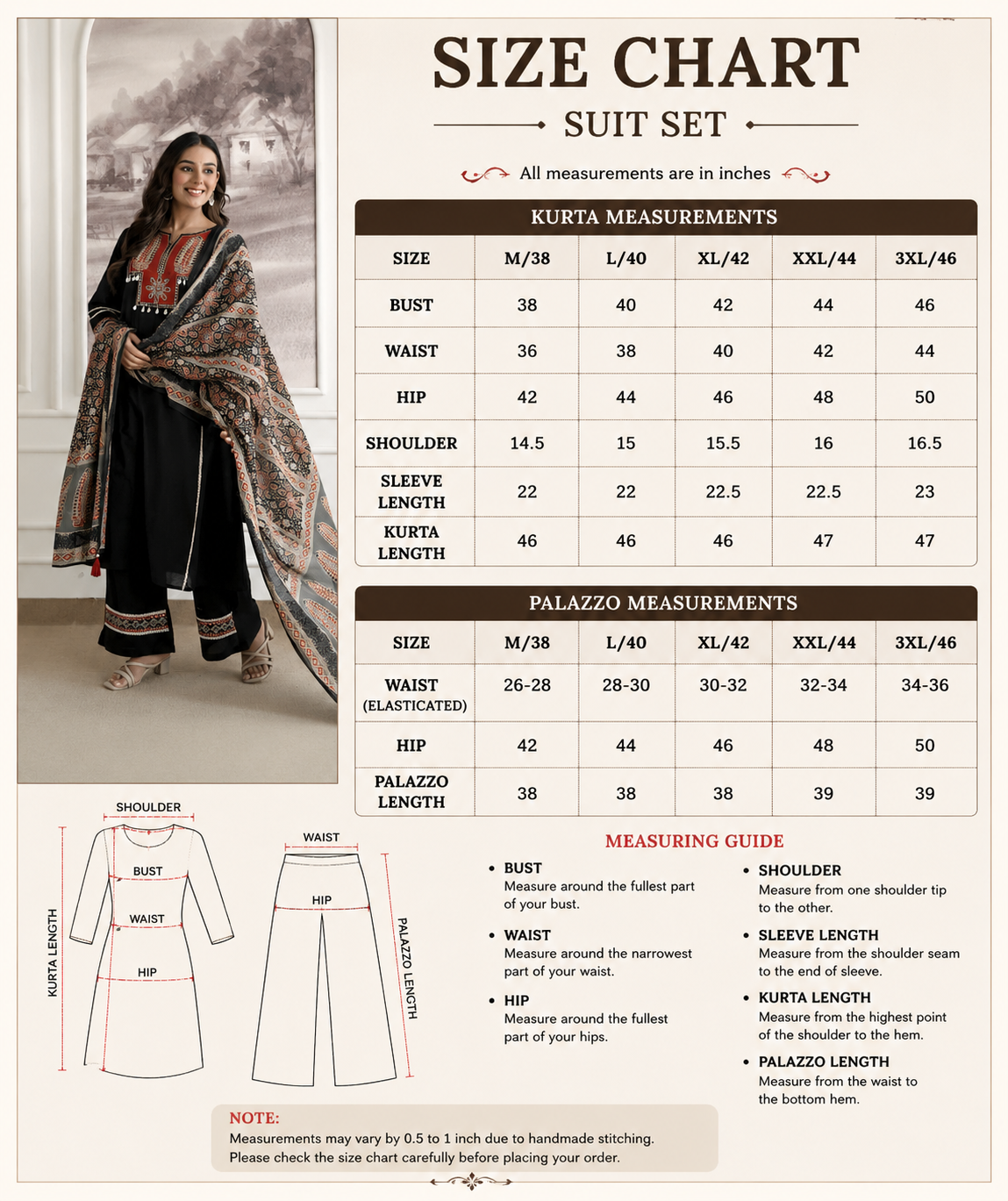 Women's Cotton Embroidered Kurta Palazzo Suit Set with Printed Dupatta | Attire Vogue
