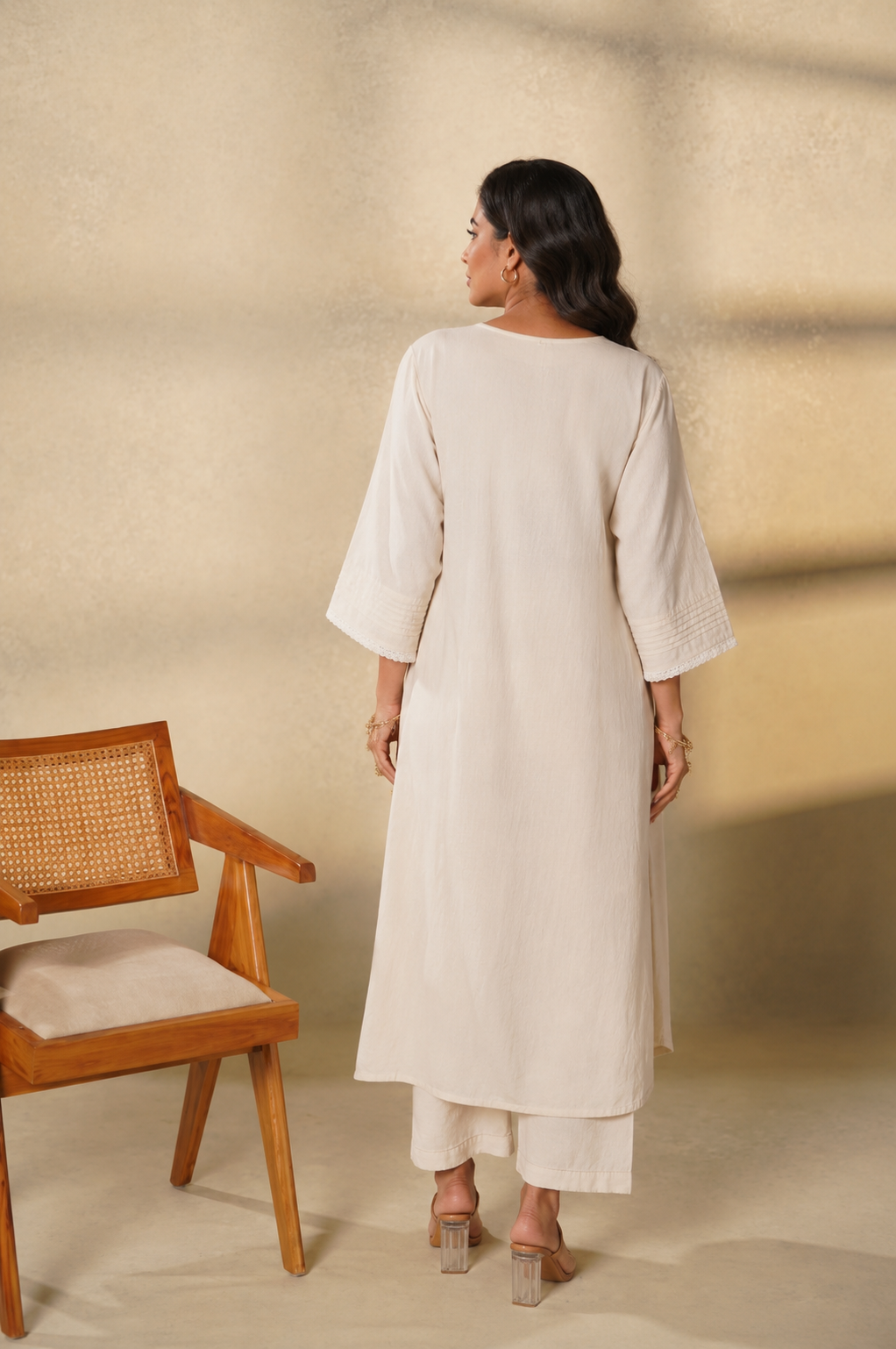 Women's Off White Embroidered Kurti Pant Set | Elegant Ethnic Wear for Summer | Attire Vogue