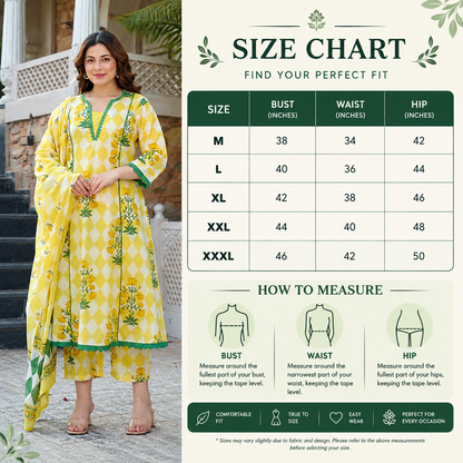 Floral Yellow Printed Anarkali Suit Set with Dupatta