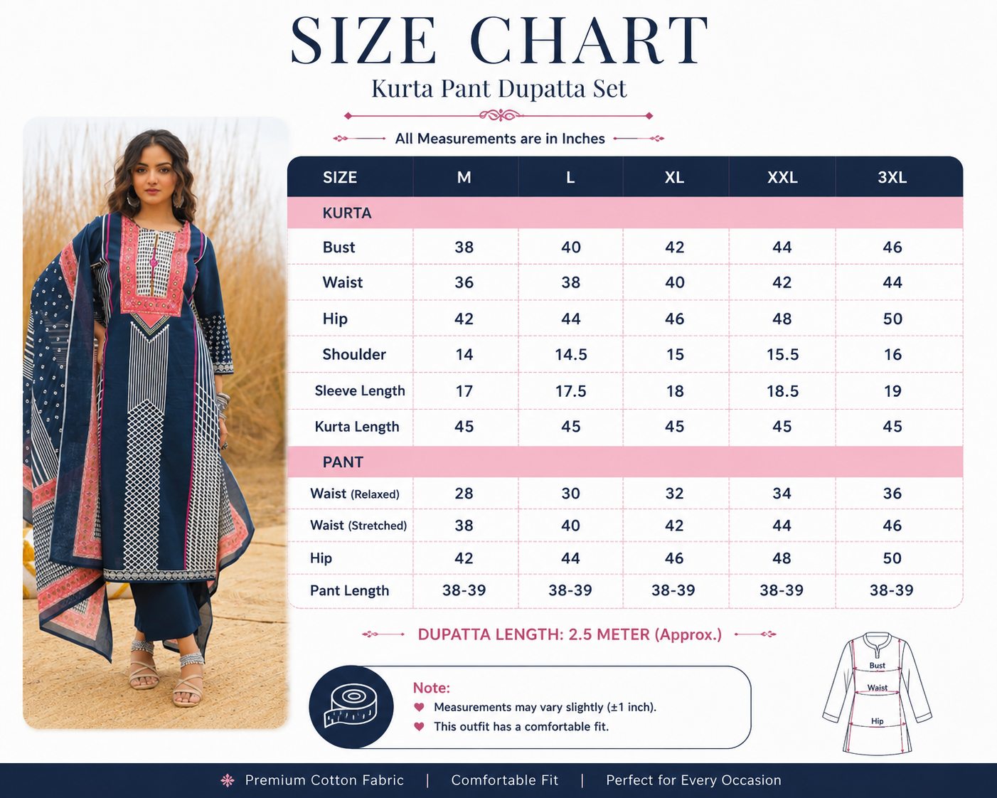 Women’s Navy Blue & Maroon Printed Kurta Pant Dupatta Set | Premium Cotton Ethnic Wear for Women | Attire Vogue