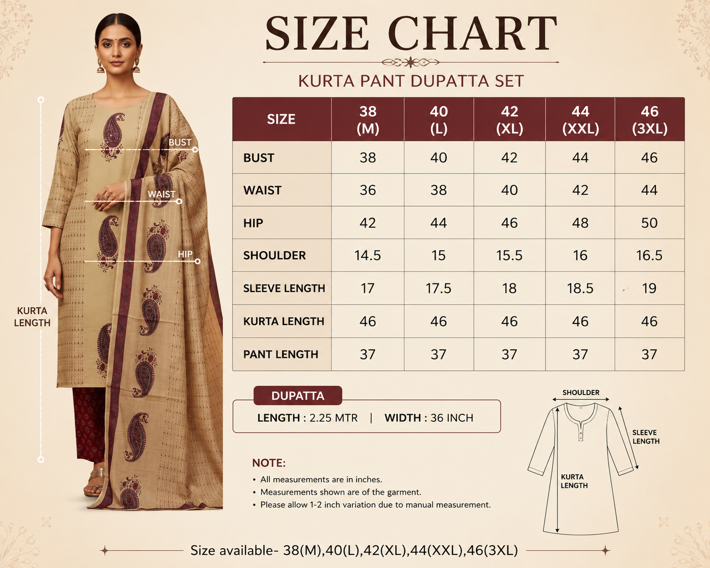 Beige Paisley Print Kurta Pant  Suit Set with Dupatta for Women | Festive & Casual Wear | Attire Vogue