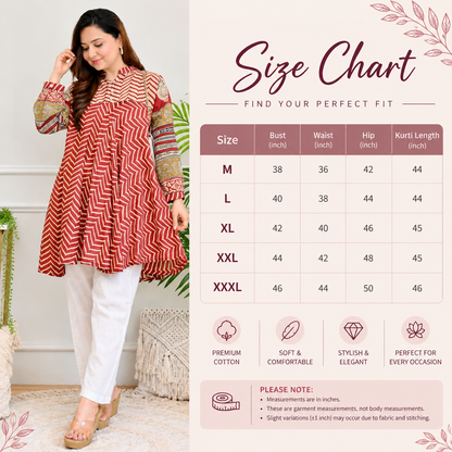 Maroon & Purple Zigzag Anarkali Kurta with White Pants