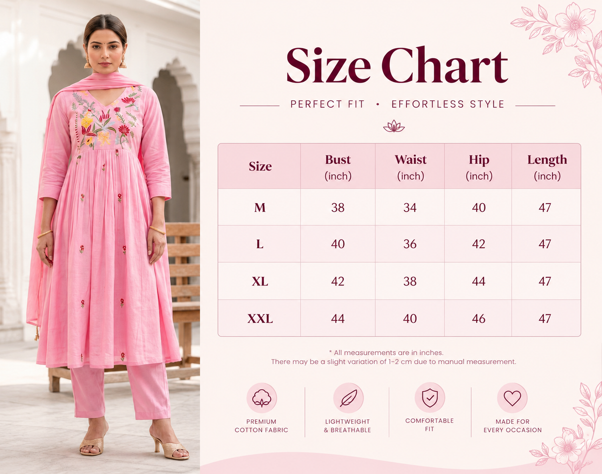 Pink & Lavender Embroidered A-Line Anarkali Kurta Dupatta Set