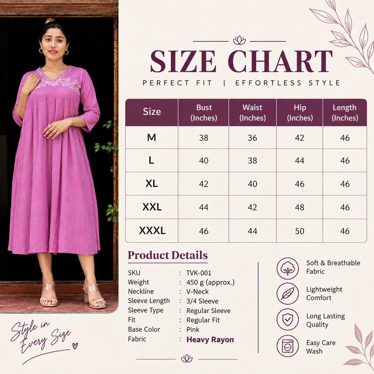 Women’s Pink Cotton Anarkali Kurti Skirt Set with Embroidered Neckline | Elegant Ethnic Wear