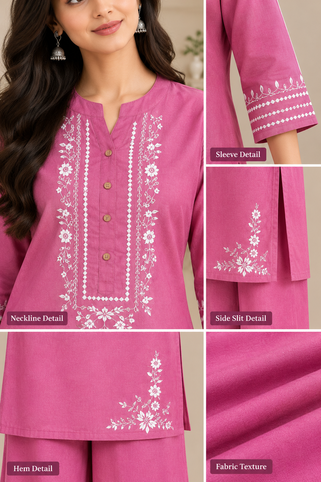 Women’s Purple & Pink Embroidered Kurta Palazzo Co-Ord Set | Floral Embroidery Ethnic Wear