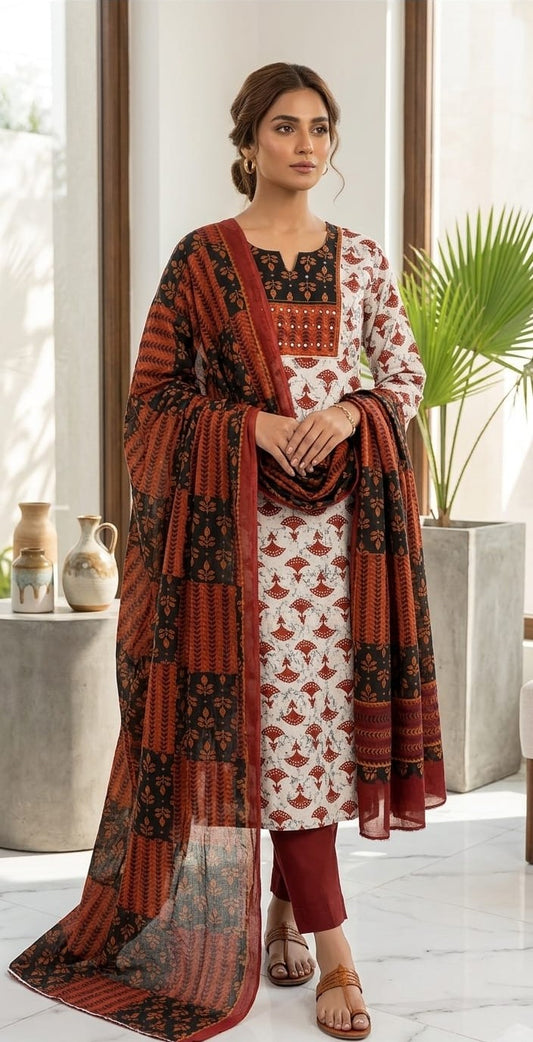 Women’s Premium Cotton Printed Kurta Pant Dupatta Set | Elegant Ethnic Wear Suit for Women | Attire Vogue