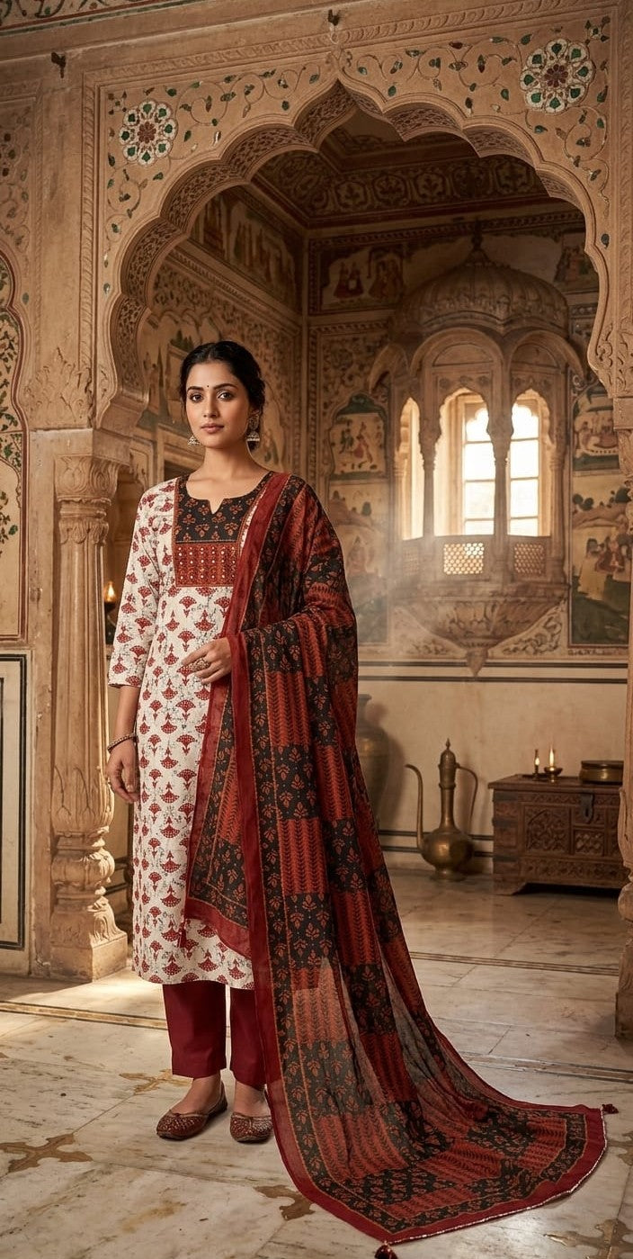 Women’s Premium Cotton Printed Kurta Pant Dupatta Set | Elegant Ethnic Wear Suit for Women | Attire Vogue