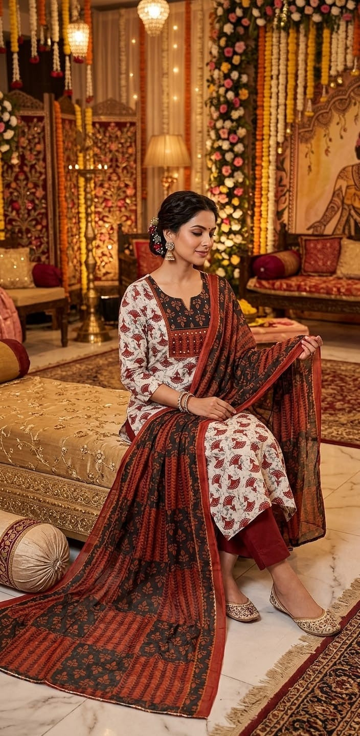 Women’s Premium Cotton Printed Kurta Pant Dupatta Set | Elegant Ethnic Wear Suit for Women | Attire Vogue