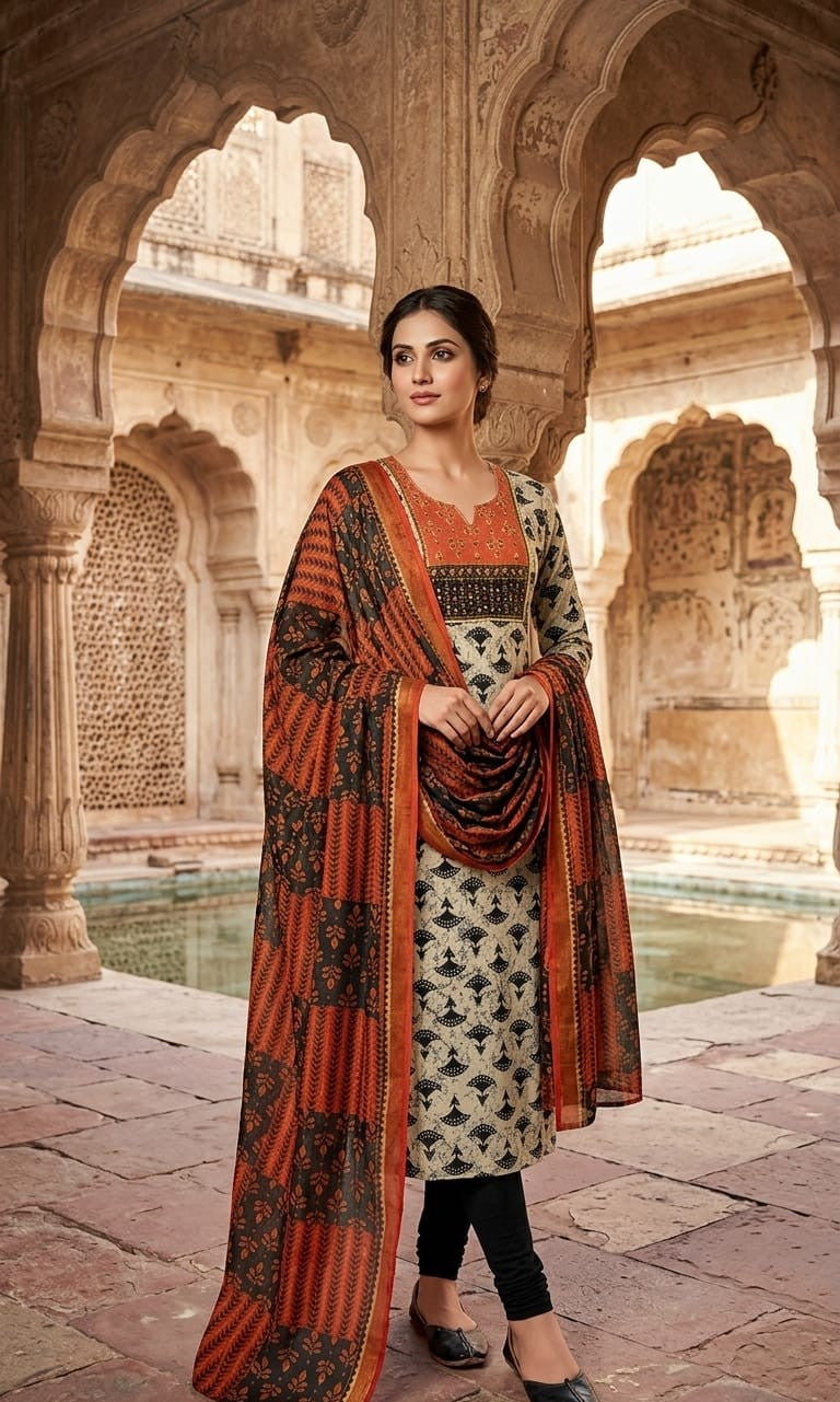 Women’s Premium Cotton Printed Kurta Pant Dupatta Set | Elegant Ethnic Wear Suit for Women | Attire Vogue