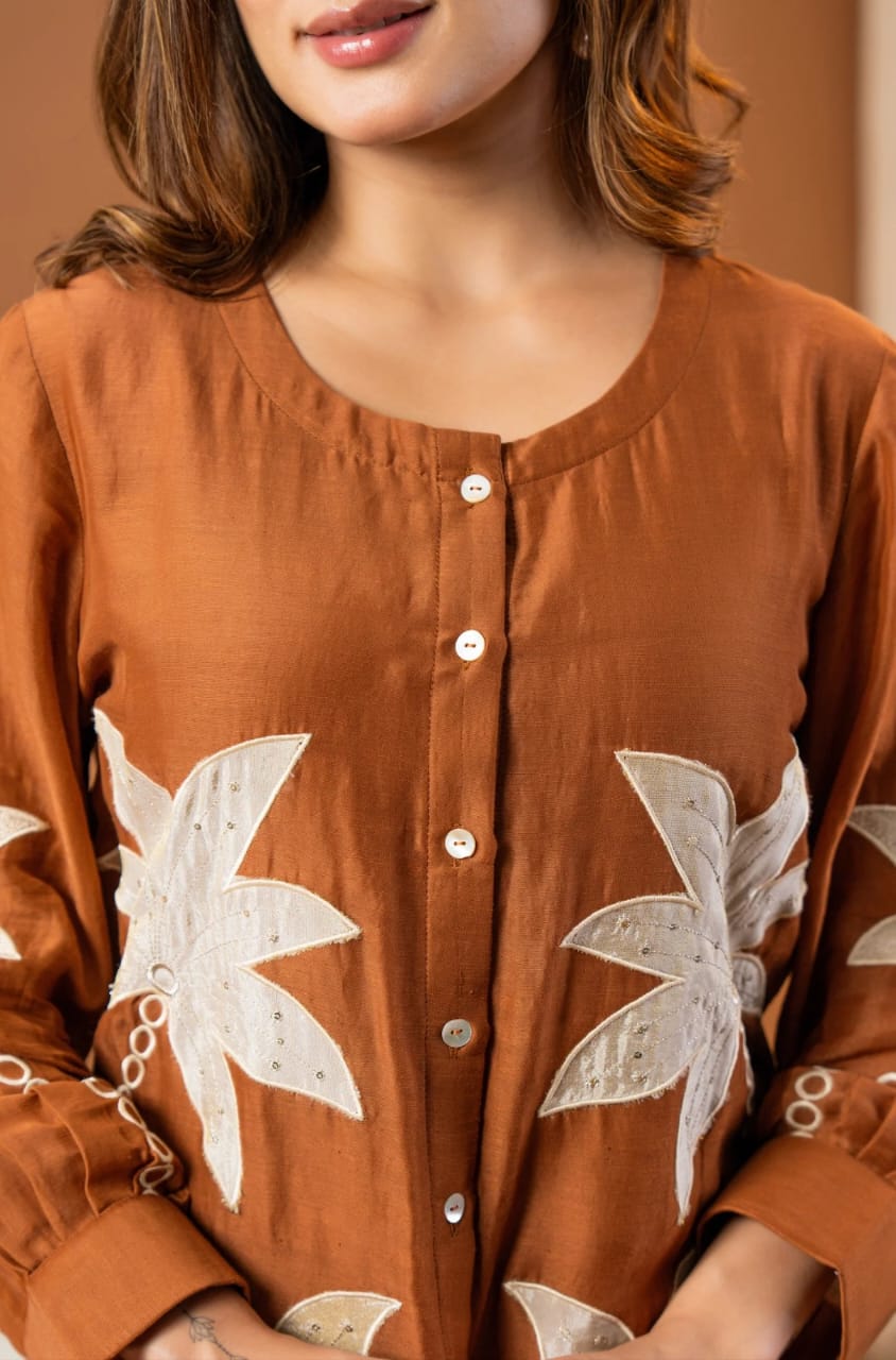 Women's Brown Embroidered Kurti Palazzo Co-Ord Set | Designer Ethnic Wear for Women