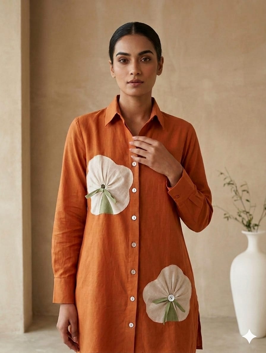 Rust Orange Cotton Co-ord Set for Women | Floral Designer Co-ord Set | Attire Vogue