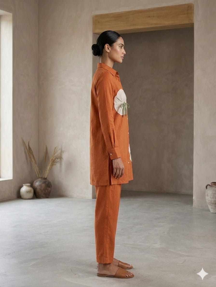 Rust Orange Cotton Co-ord Set for Women | Floral Designer Co-ord Set | Attire Vogue