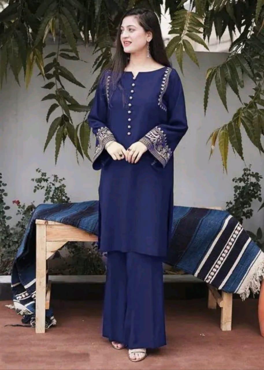 Attire Vogue Women's Pure Cotton Kurti Pant Set with Embroidery Work – Black, Navy Blue & Maroon
