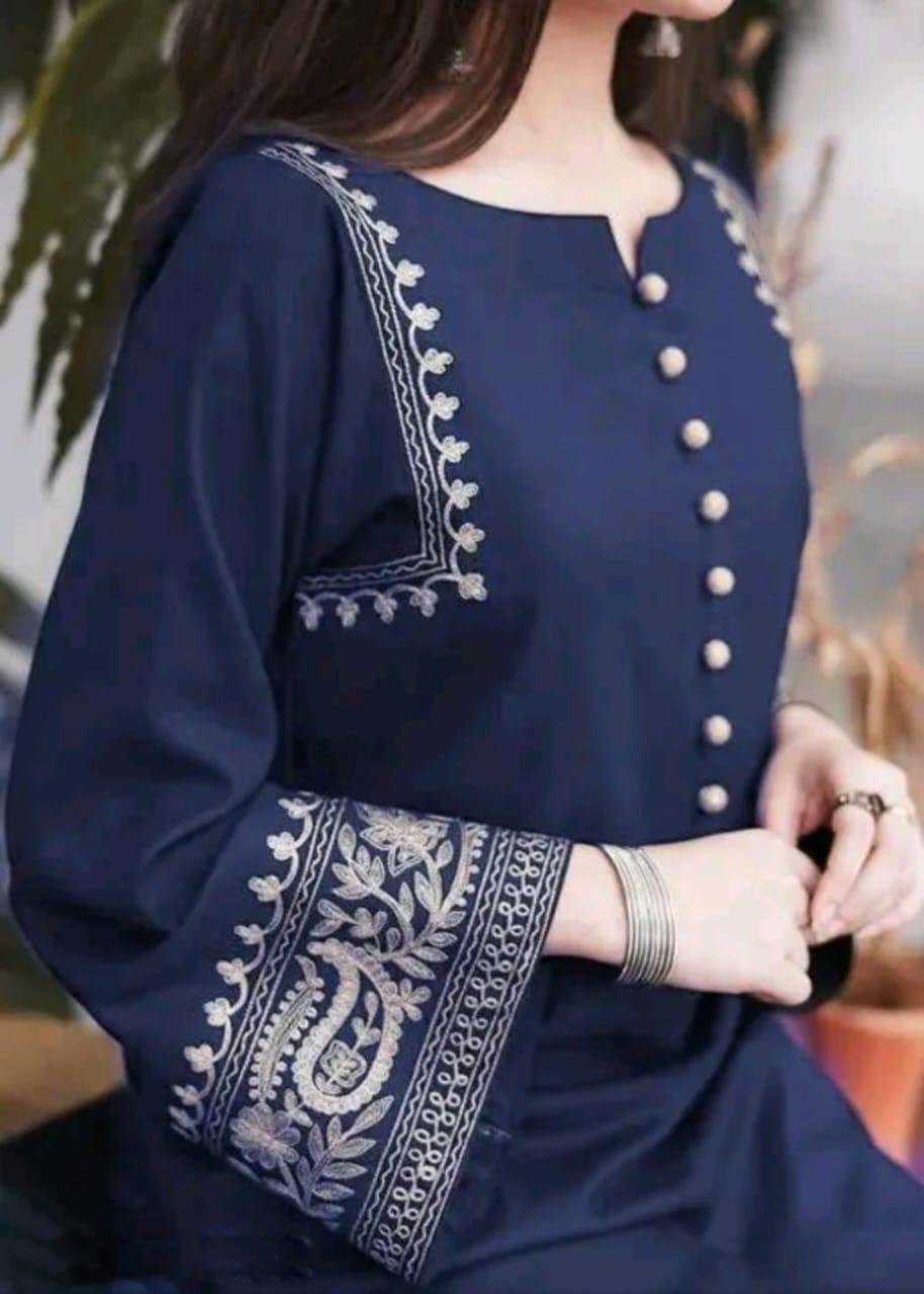 Attire Vogue Women's Pure Cotton Kurti Pant Set with Embroidery Work – Black, Navy Blue & Maroon
