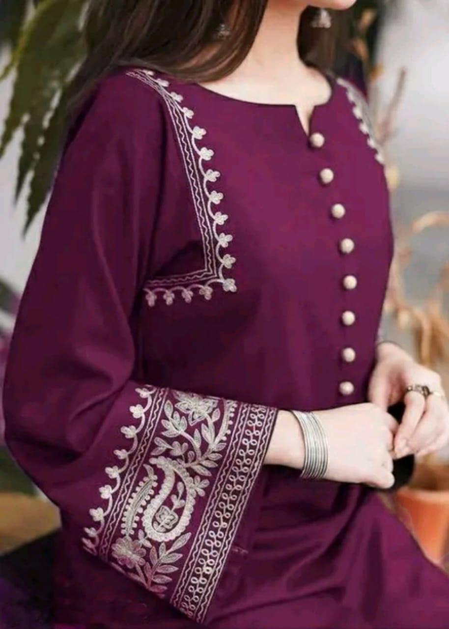 Attire Vogue Women's Pure Cotton Kurti Pant Set with Embroidery Work – Black, Navy Blue & Maroon