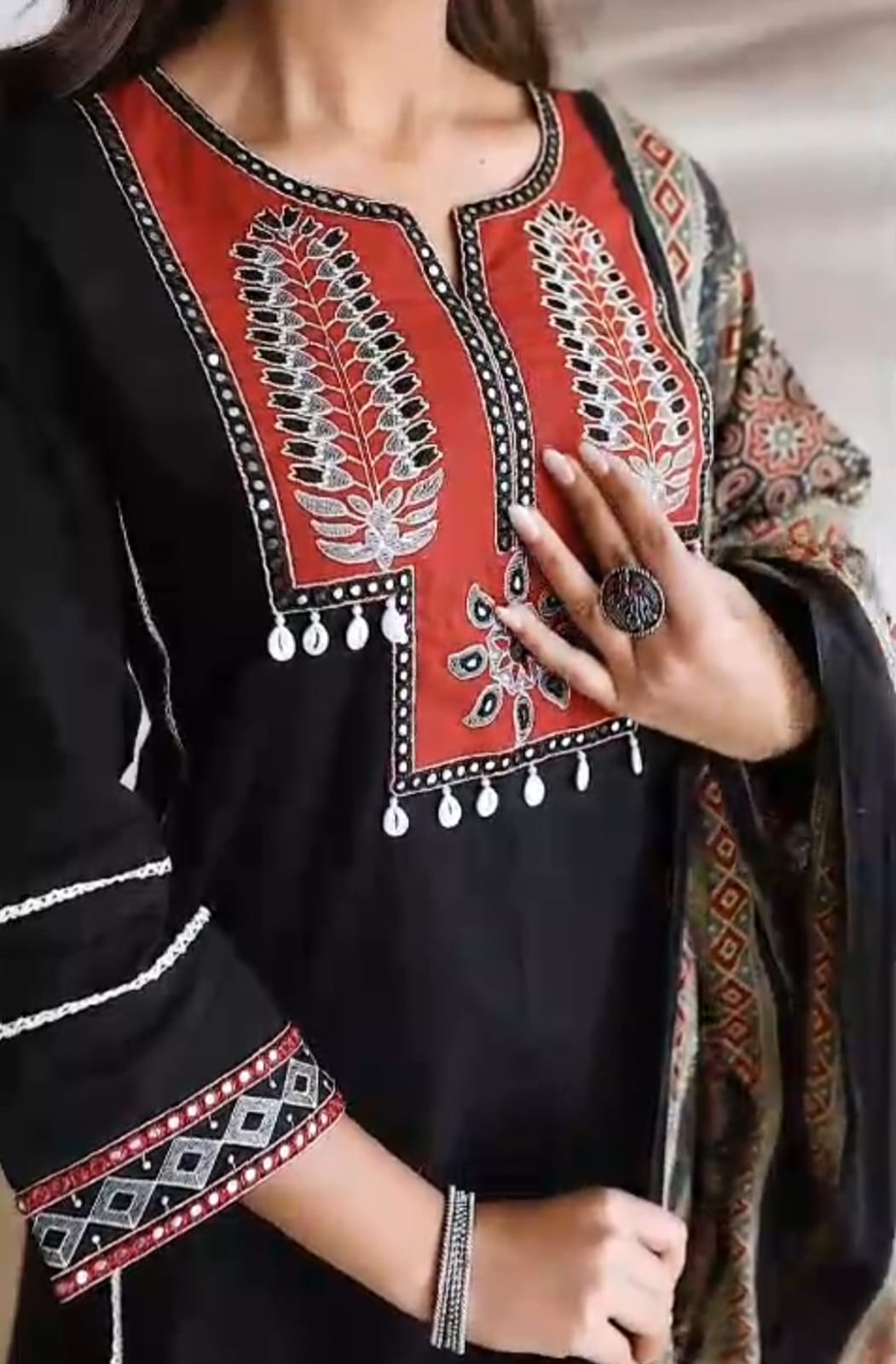 Women's Cotton Embroidered Kurta Palazzo Suit Set with Printed Dupatta | Attire Vogue