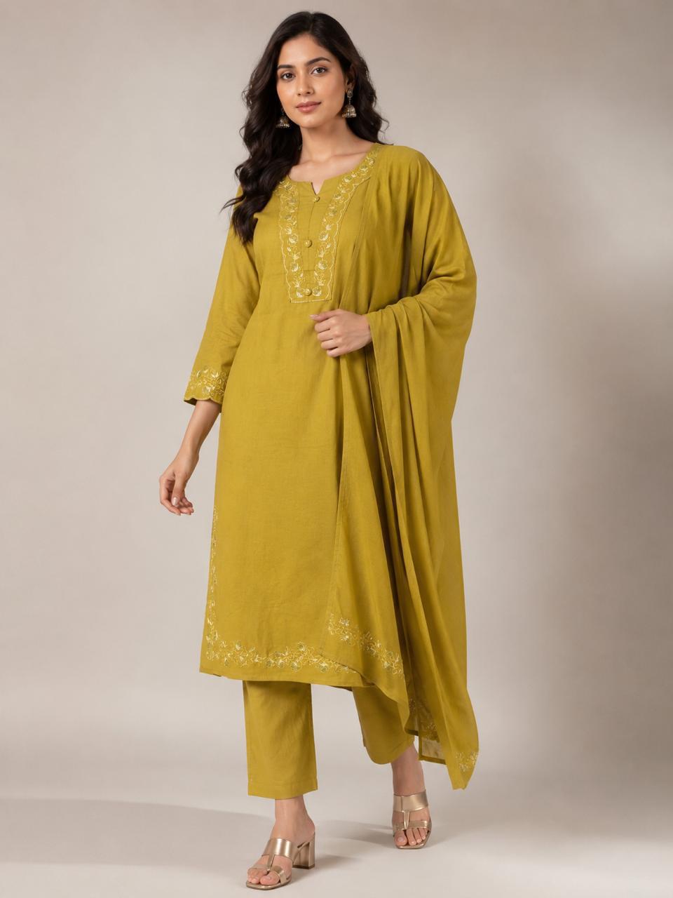 Rust Orange & Mustard Yellow Embroidered Kurta Set for Women with Dupatta & Palazzo – Ethnic Party Wear