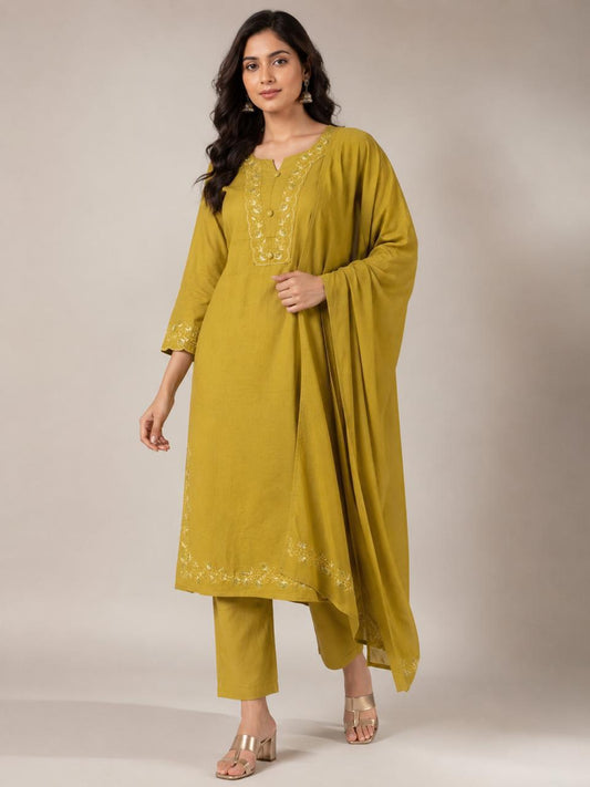 Rust Orange & Mustard Yellow Embroidered Kurta Set for Women with Dupatta & Palazzo – Ethnic Party Wear