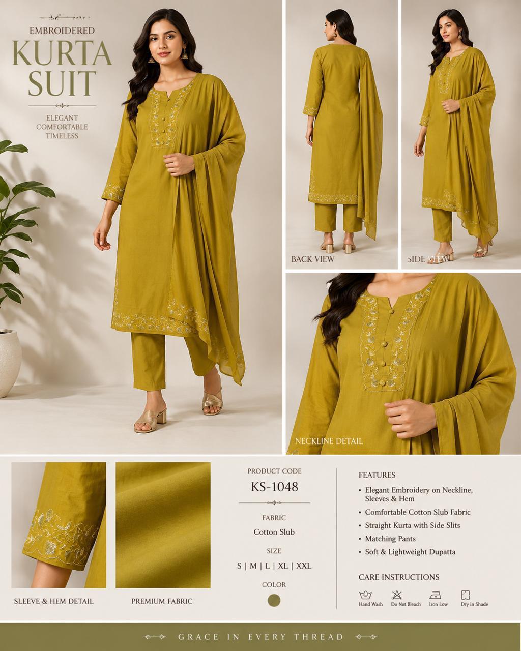 Rust Orange & Mustard Yellow Embroidered Kurta Set for Women with Dupatta & Palazzo – Ethnic Party Wear