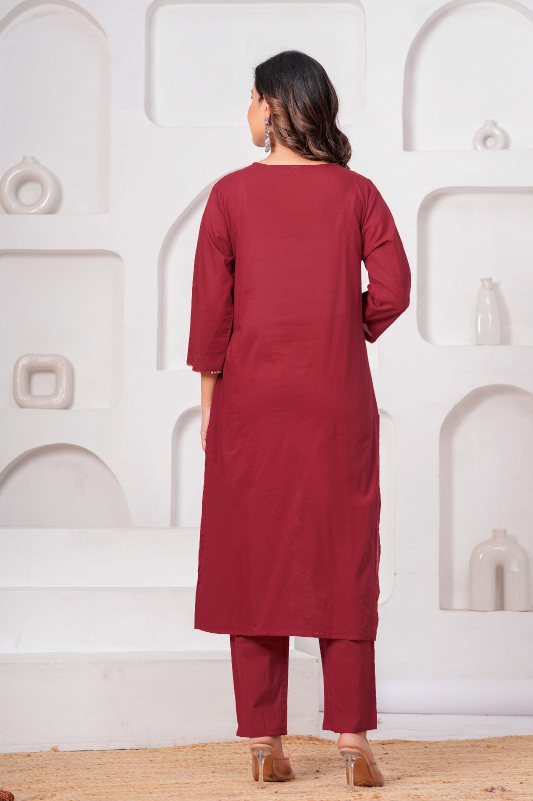 Maroon Printed Kurta Pant Set with Designer Dupatta for Women-Attire Vogue