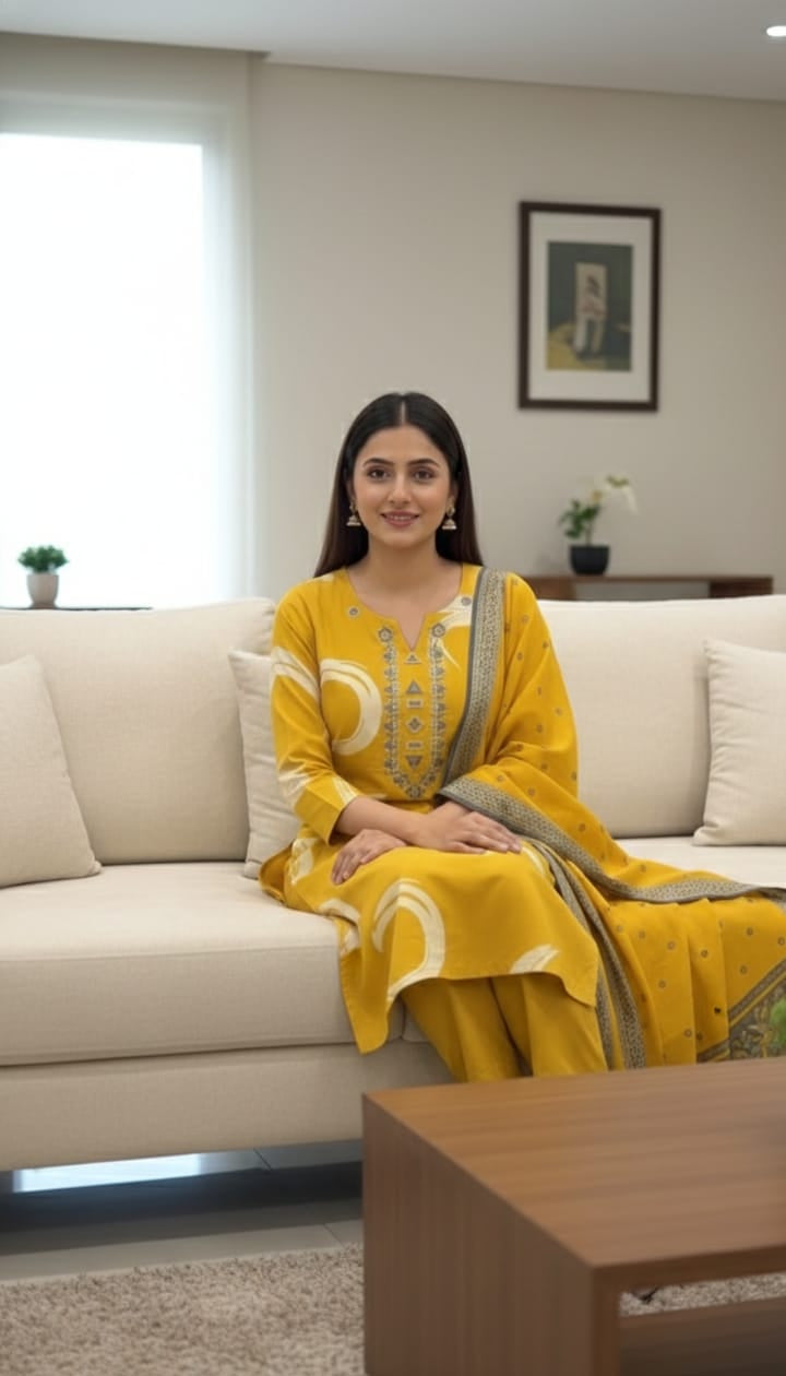 Mustard Yellow & Red Maroon Printed Kurta Pant Dupatta Set for Women | Elegant Ethnic Wear | Festive & Casual Kurti Set