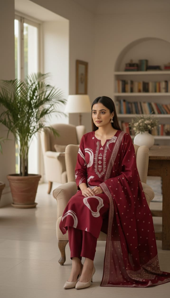 Mustard Yellow & Red Maroon Printed Kurta Pant Dupatta Set for Women | Elegant Ethnic Wear | Festive & Casual Kurti Set