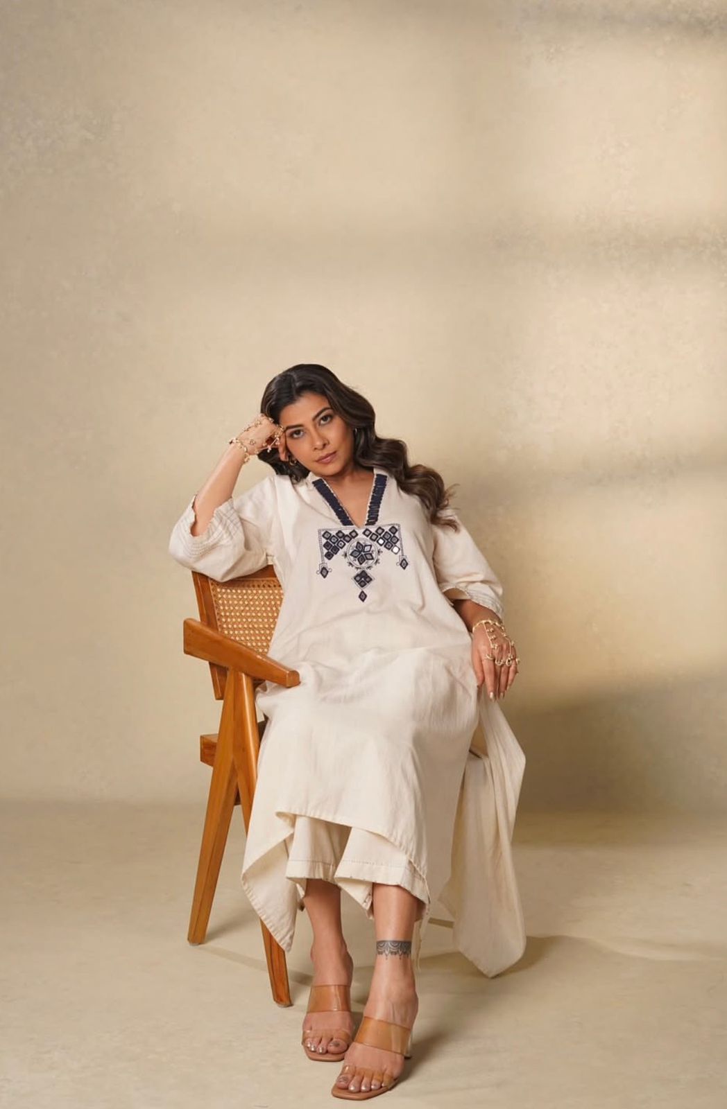 Women's Off White Embroidered Kurti Pant Set | Elegant Ethnic Wear for Summer | Attire Vogue