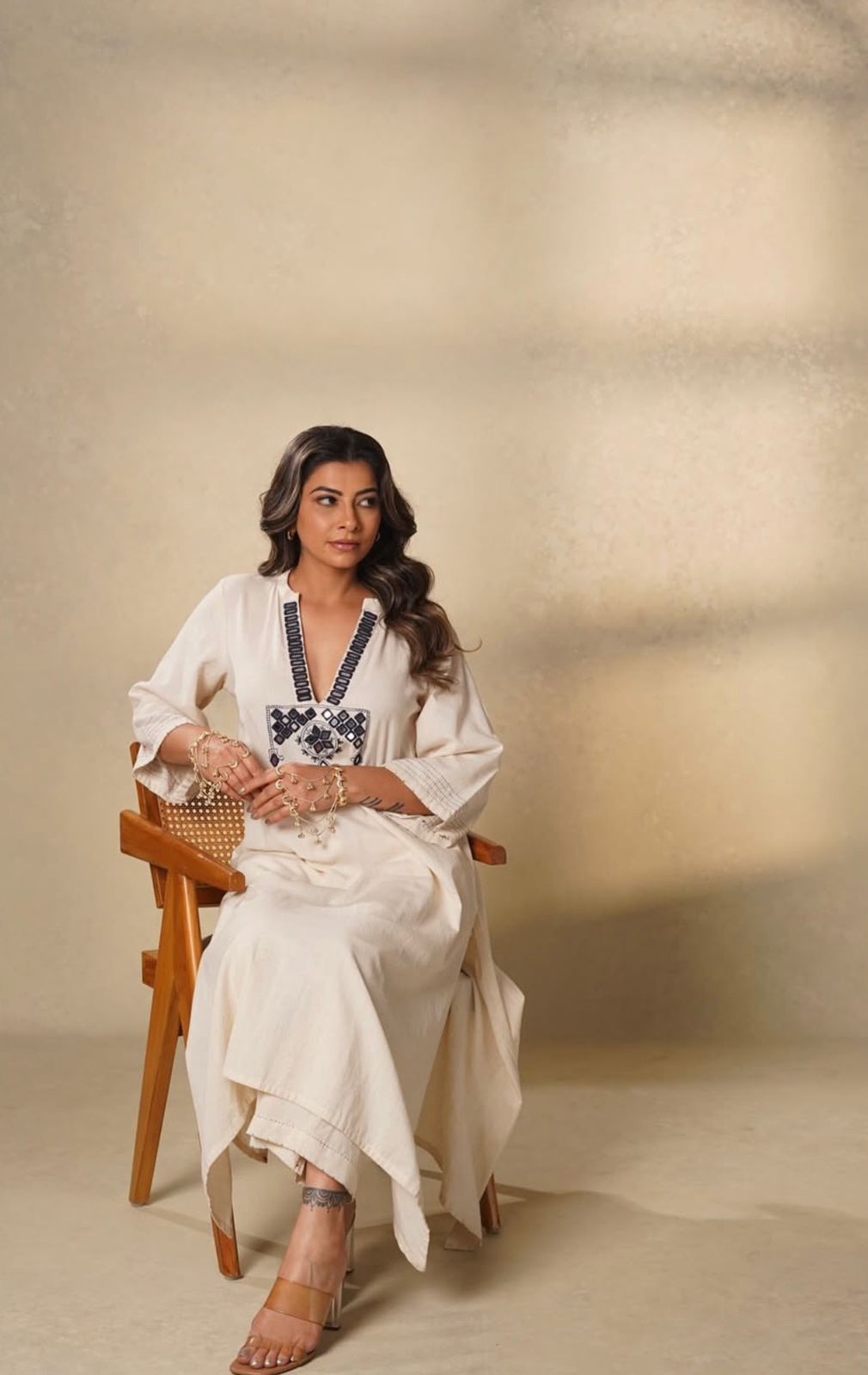 Women's Off White Embroidered Kurti Pant Set | Elegant Ethnic Wear for Summer | Attire Vogue