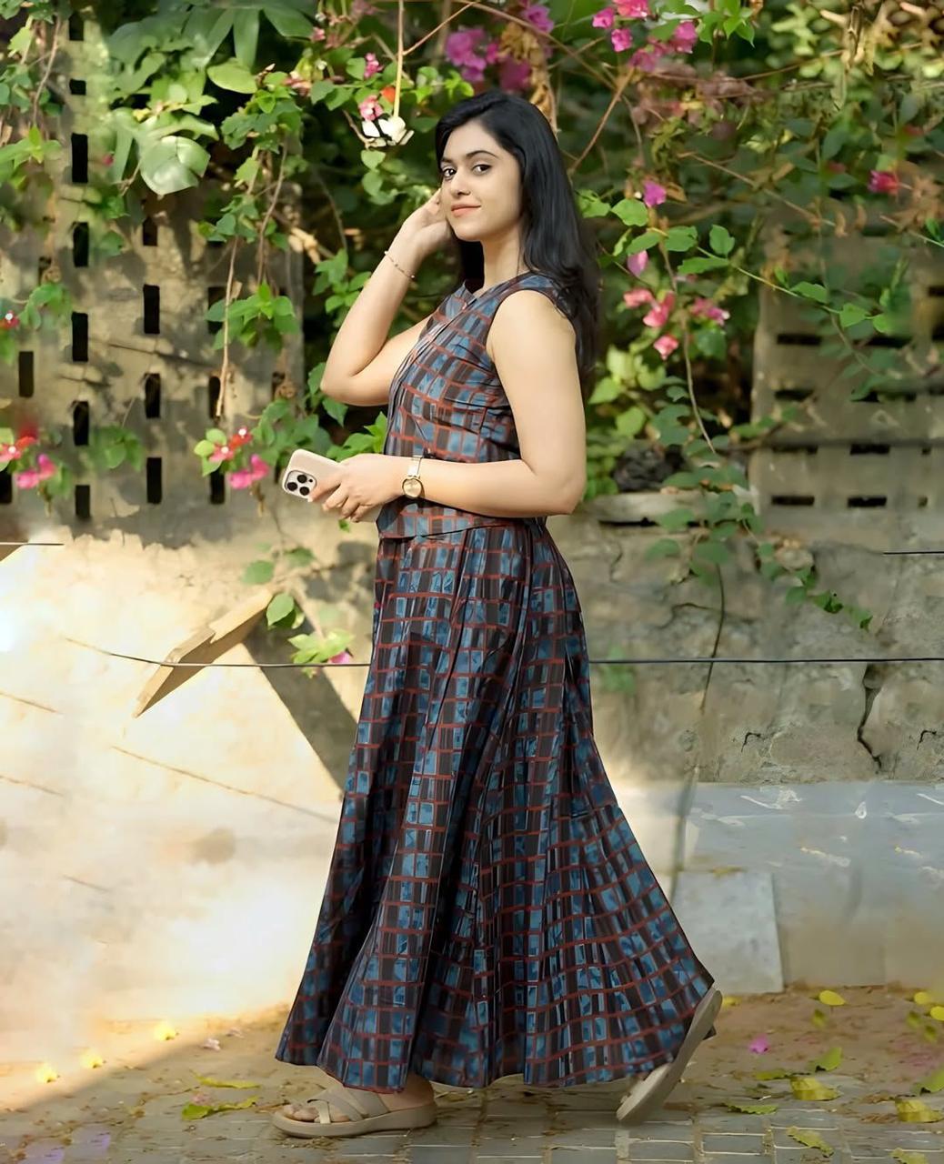 Attire Vogue Women's Cotton Printed A-Line Kurti Skirt Dress | Sleeveless Flared Ethnic Wear