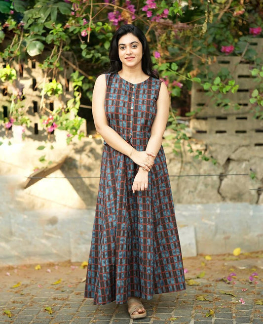 Attire Vogue Women's Cotton Printed A-Line Kurti Skirt Dress | Sleeveless Flared Ethnic Wear