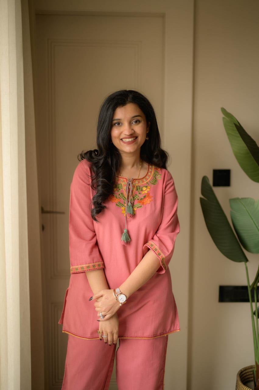 Women's Embroidered Cotton Co-Ord Set | Premium Kurti & Palazzo Set | 5 Colors Available