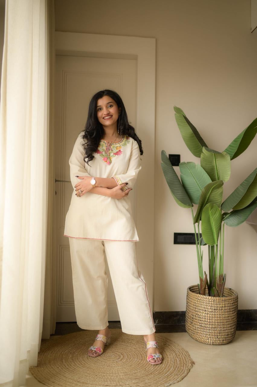 Women's Embroidered Cotton Co-Ord Set | Premium Kurti & Palazzo Set | 5 Colors Available