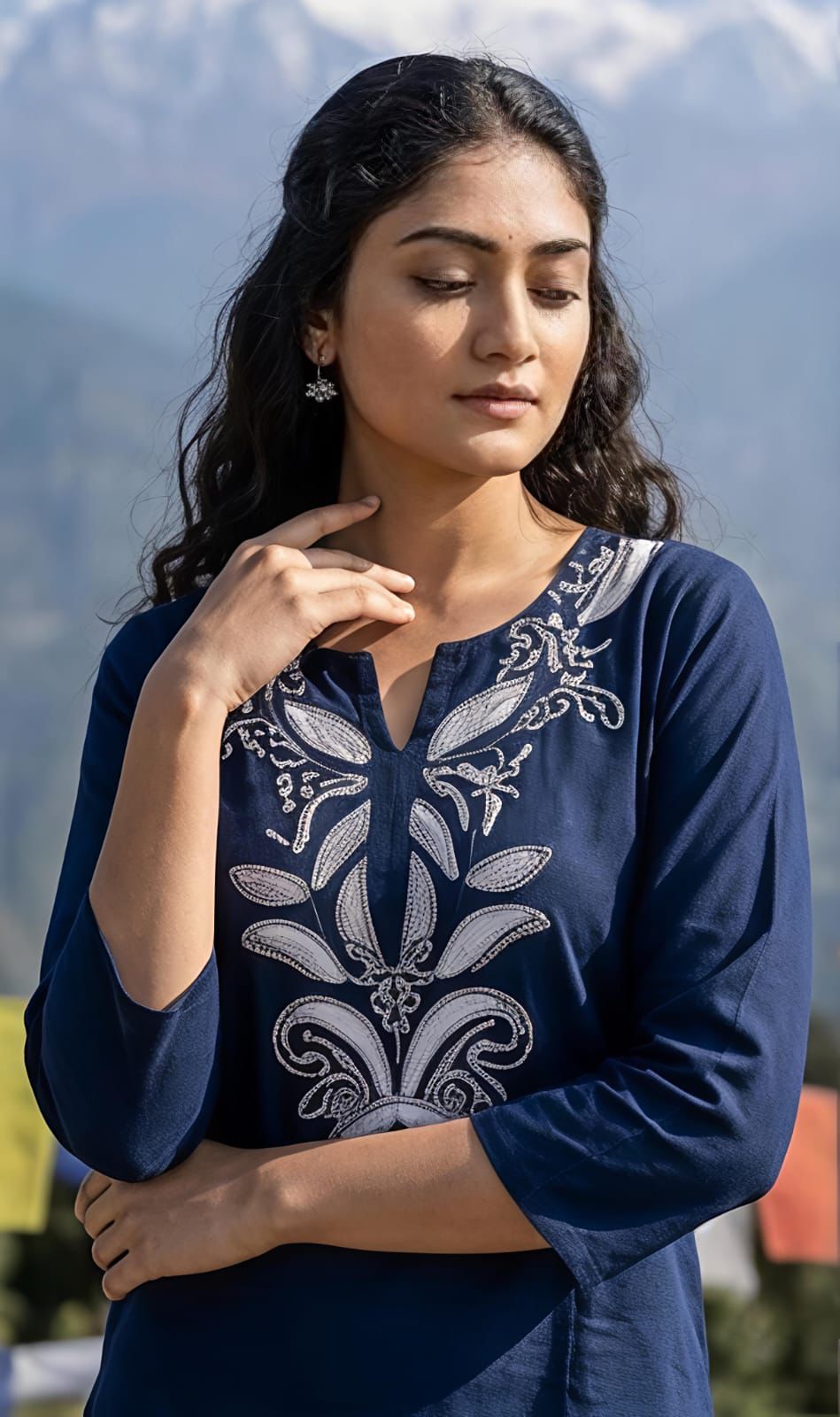 Women's Embroidered Cotton Kurti & Palazzo Co-Ord Set | Lime Green & Navy Blue | Casual Summer Ethnic Wear