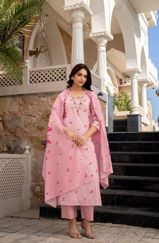Lime Yellow & Light Pink Floral Printed Kurta Palazzo Set with Dupatta for Women | Attire Vogue