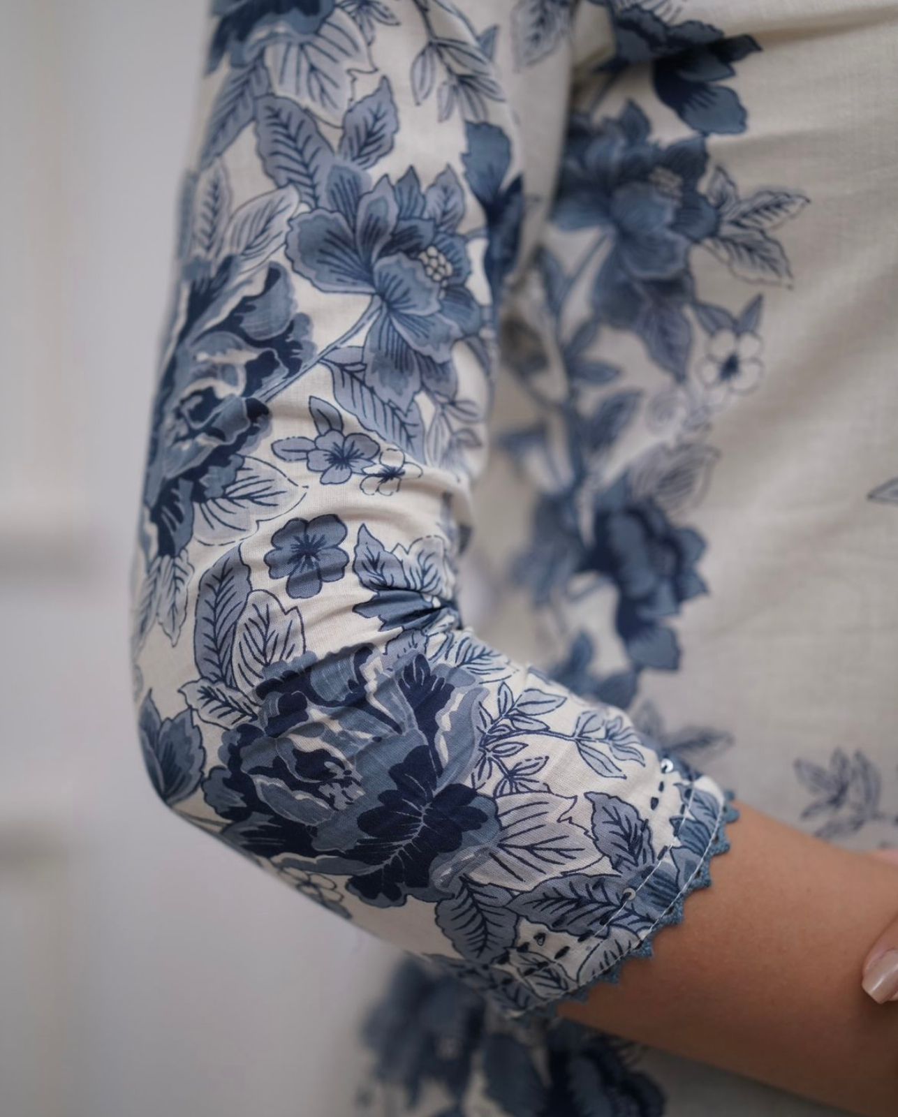 Indigo Blue Floral Printed Kurta Set with Dupatta for Women | Elegant Ethnic Wear