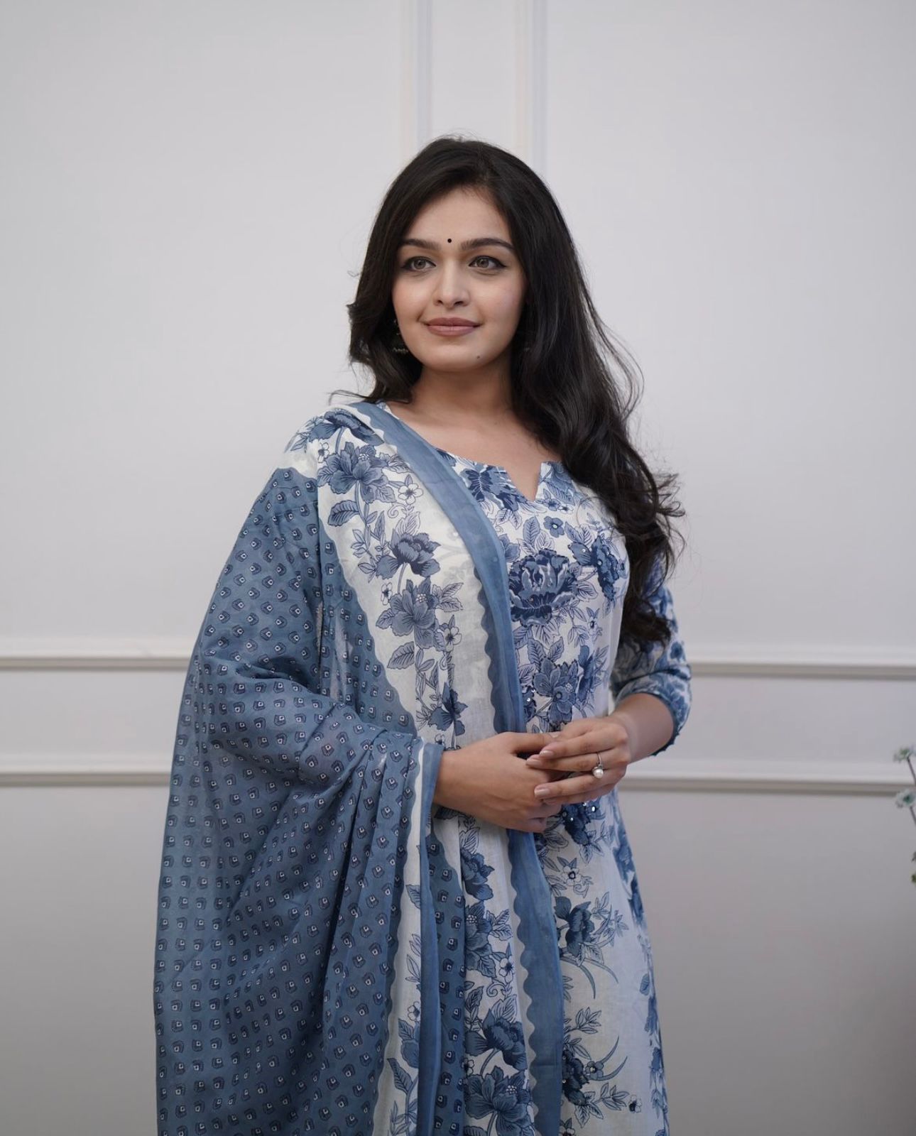 Indigo Blue Floral Printed Kurta Set with Dupatta for Women | Elegant Ethnic Wear
