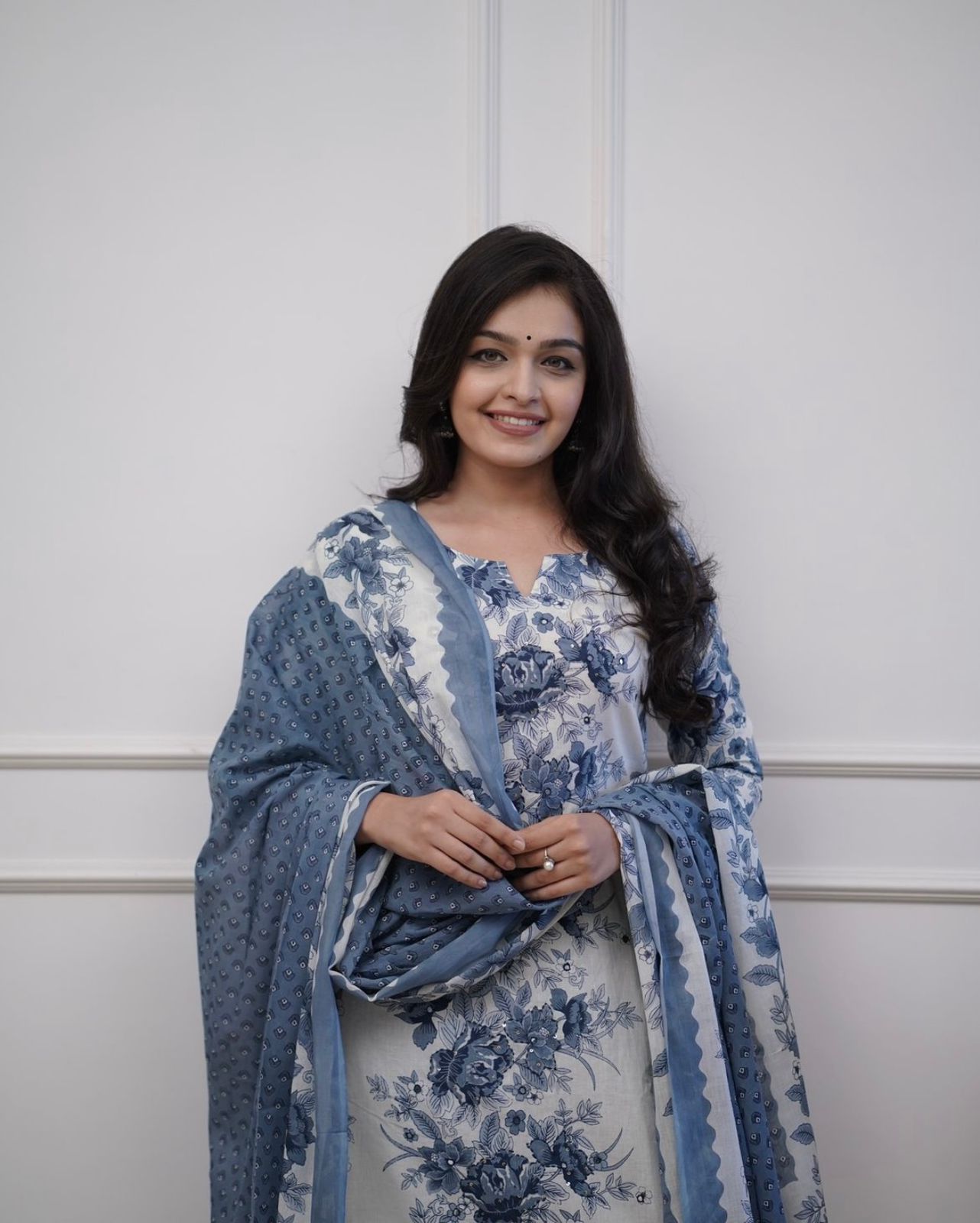 Indigo Blue Floral Printed Kurta Set with Dupatta for Women | Elegant Ethnic Wear